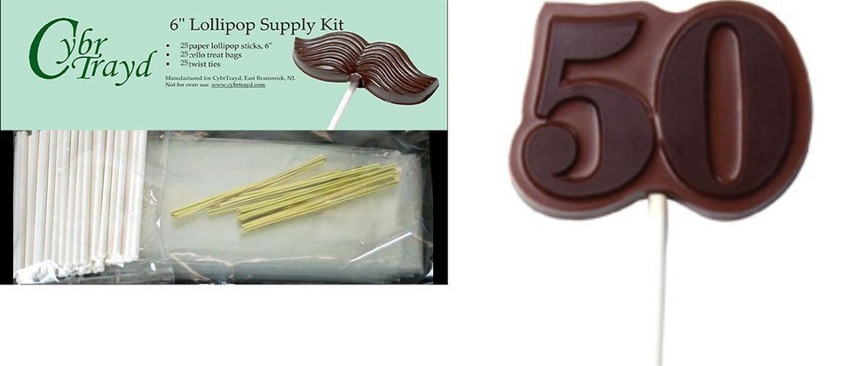 Cybrtrayd 6StK25G-0265 Number 50 Pop Make 'N Mold Chocolate Candy Mold, Includes 25 Lollipop Sticks, 25 Cello...