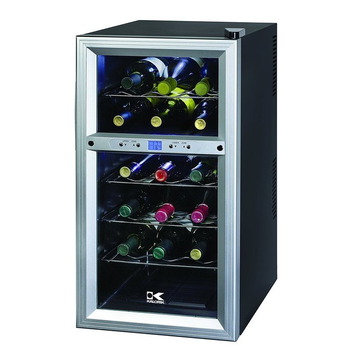 Kalorik Thermoelectric Dual-Zone 18-Bottle Ventilated Wine Cooler, Stainless Steel/Black