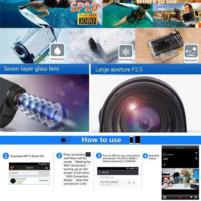 TekBow SP10 Sports Action Camera Full HD 1080P 120 Degrees Wide Angle Anti shake Automatic Loop Recording Support... N7