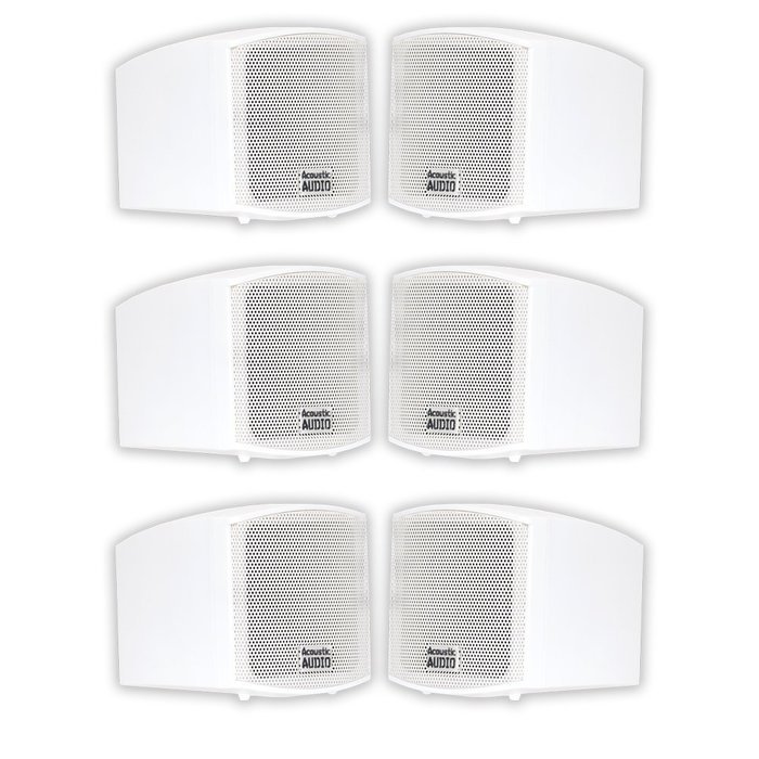 Acoustic Audio AA321W Mountable Indoor Speakers 1200 Watts White Bookshelf 3 Pair Pack AA321W-3Pr