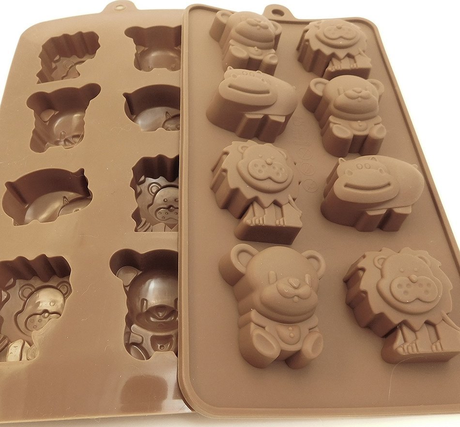 set of 4 chocolate candy molds, Lions/bears/hippos- silicone molds for ice, candy, chocolate, jellos, gummies,... N4