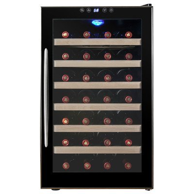 28 Bottle Single Zone Freestanding Wine Refrigerator Finish: Black