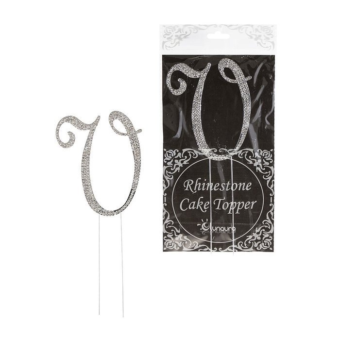 Lunaura - Sparkling Rhinestone Letter Cake Topper - V