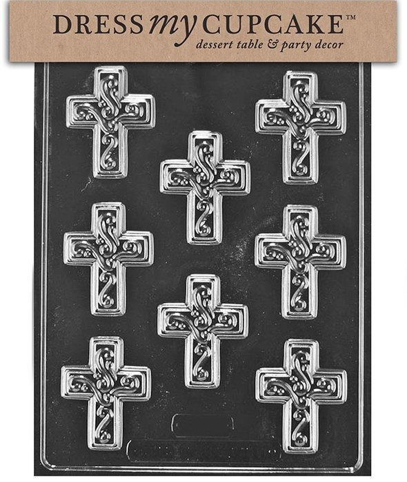 Dress My Cupcake Chocolate Candy Mold, Small Easter Cross with Swirl
