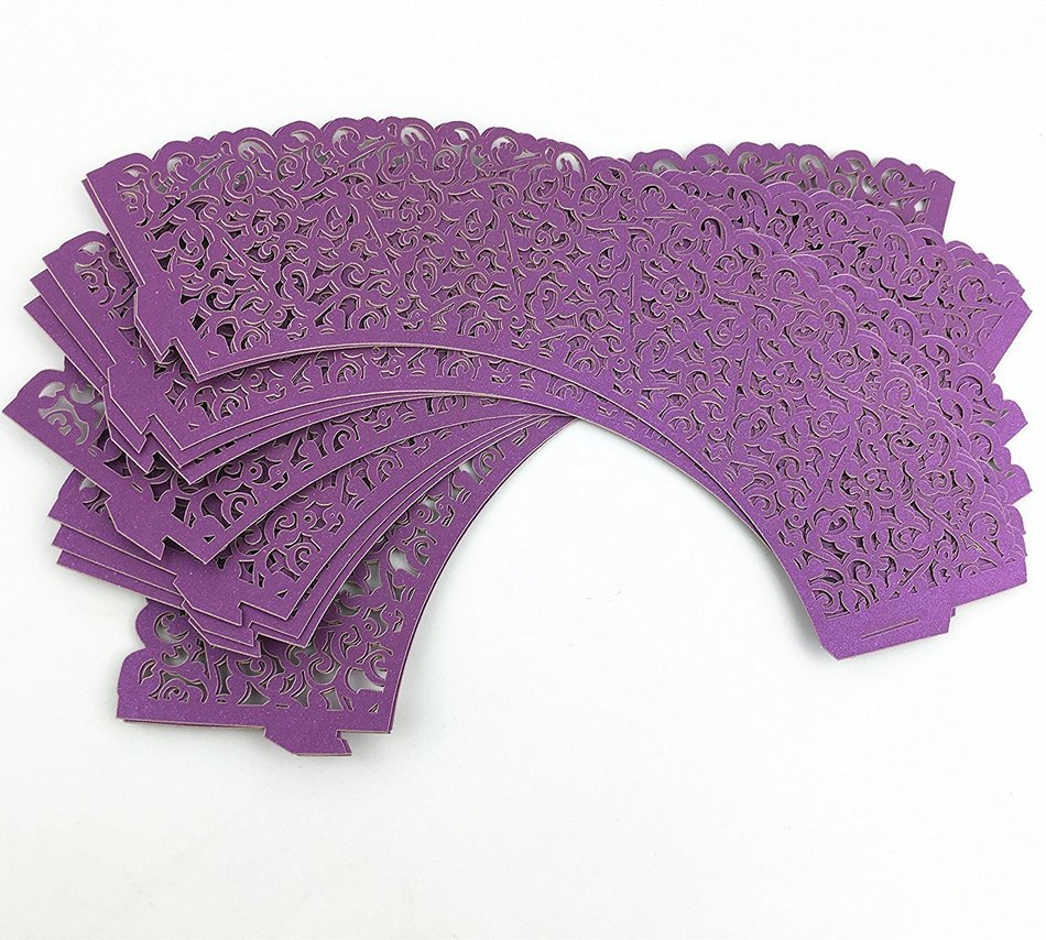 Yansanido 12 set pink Filigree Artistic Bake Little Vine Lace Laser Cut Cupcake Wrapper Cup Muffin Case Trays... N65