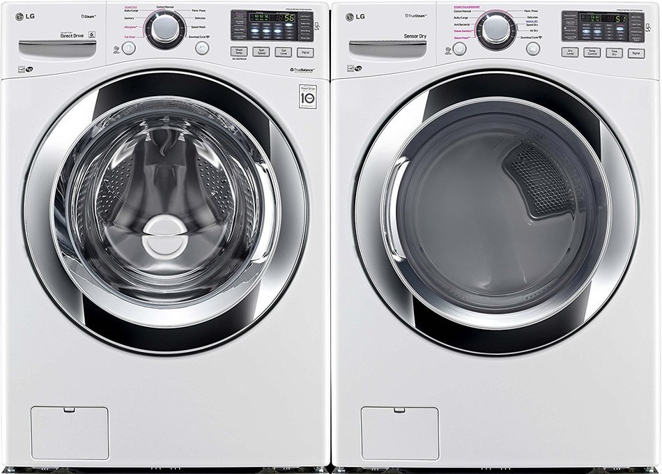 LG White Front Load Laundry Pair with WM3370HWA 27" Washer and DLEX3370W 27" Electric Dryer in White