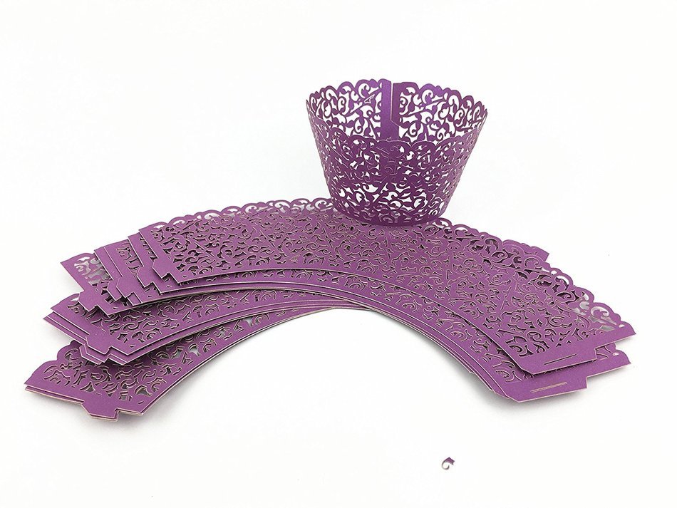 Yansanido 12 set pink Filigree Artistic Bake Little Vine Lace Laser Cut Cupcake Wrapper Cup Muffin Case Trays... N66