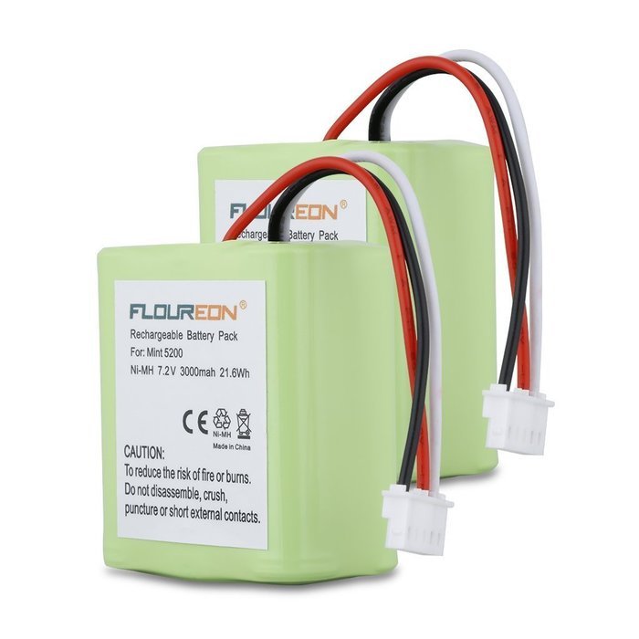 Floureon 7.2V 3000mAh NI-MH Replacement Vacuum Cleaner Battery for Braava 380t iRobot Mint 5200 5200B 5200C (3) N8