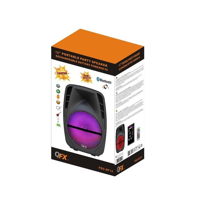 QFX PBX-BF12 12" Rechargeable Speaker w/Bluetooth/FM/USB/TF/AUX-In/Remote N2