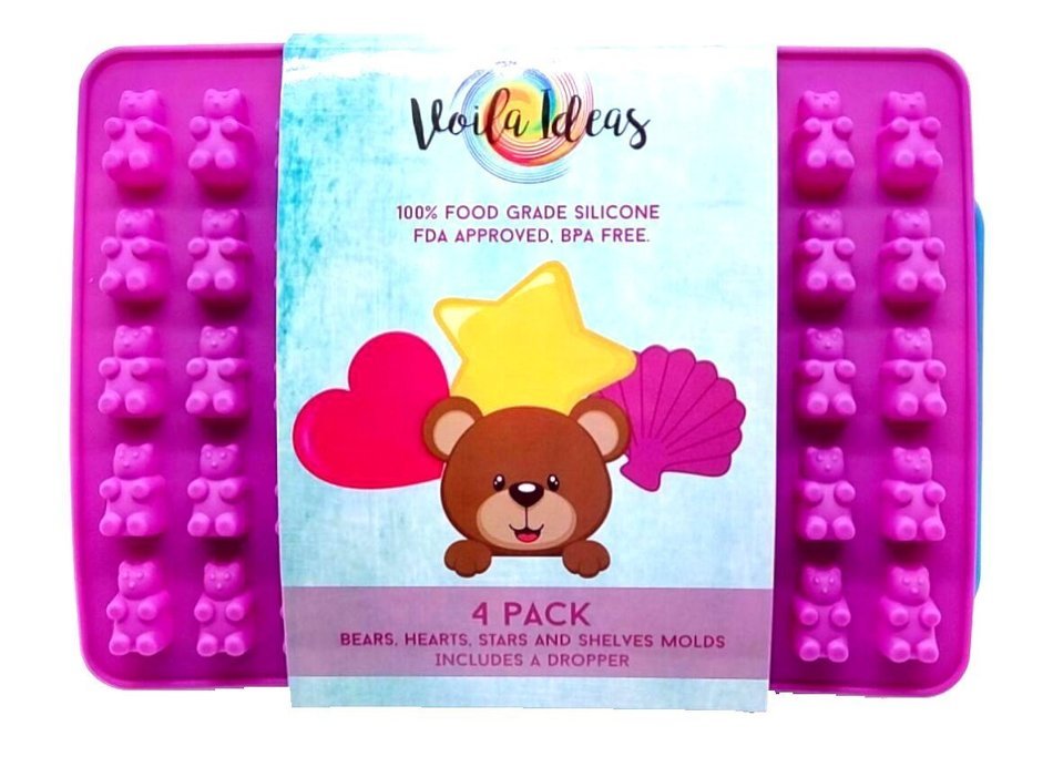 4 Pack Premium Gummy Bear Mold & Hearts, Stars & Shells Silicone Molds + Dropper and gummy Recipe included ✮ Make... N4