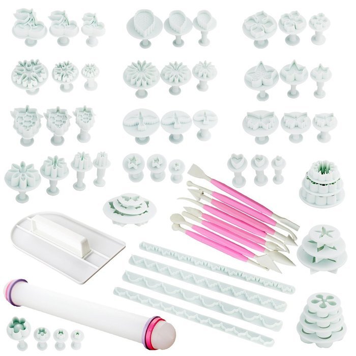 Fu Store Cake Decorating Tools (68pcs) Fondant Molds Fondant Tools Flower Cutters Cake Smoother Sugarcraft Icing... N2