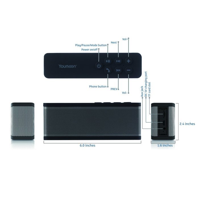 Youmoon YM-Z38 Portable Wireless Bluetooth Speaker CSR 4.0 With Microphone, 10W Output Power, 10 Playing Hours... N7