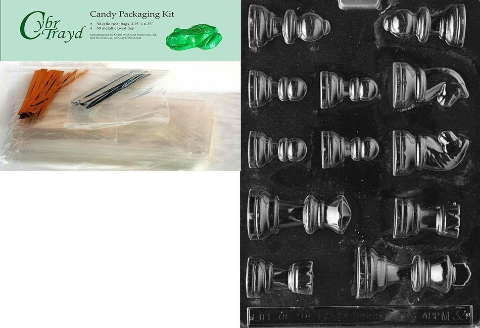 Cybrtrayd M033 Chess Pieces Chocolate Candy Mold with Exclusive Cybrtrayd Copyrighted Chocolate Molding Instructions