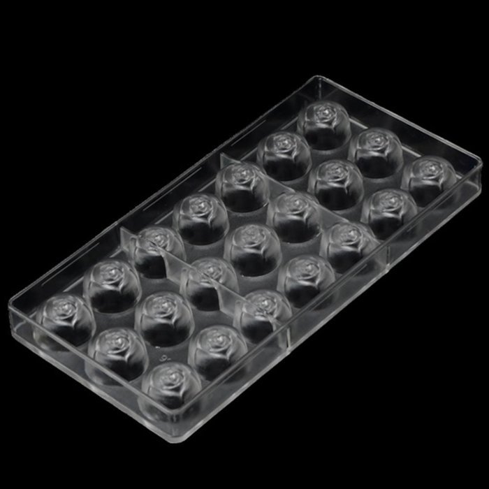Grainrain Clear Hard Plastic Rose Shaped Polycarbonate PC Chocolate Molds DIY Jelly Mould 21Cavities N5
