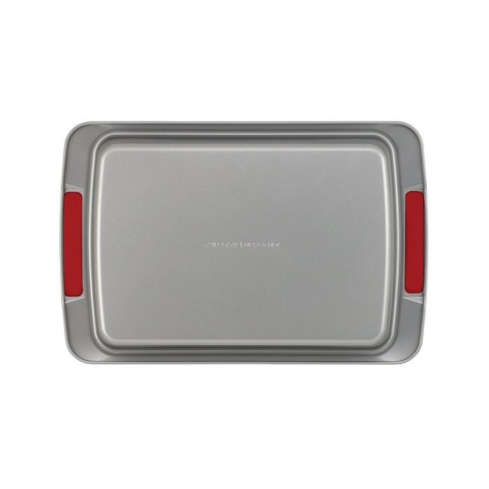 Cake Boss Deluxe Nonstick Bakeware 9-Inch by 13-Inch Cake Pan, Gray with Red Silicone Grips