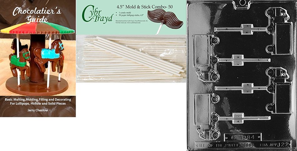 Cybrtrayd 45St50-J022 Truck Lolly Jobs Chocolate Candy Mold with 50 Lollipop Sticks, 4.5-Inch N7