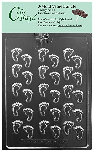 CybrTrayd B072 Baby Feet Decos Chocolate Mold (Bundle of 3), Clear