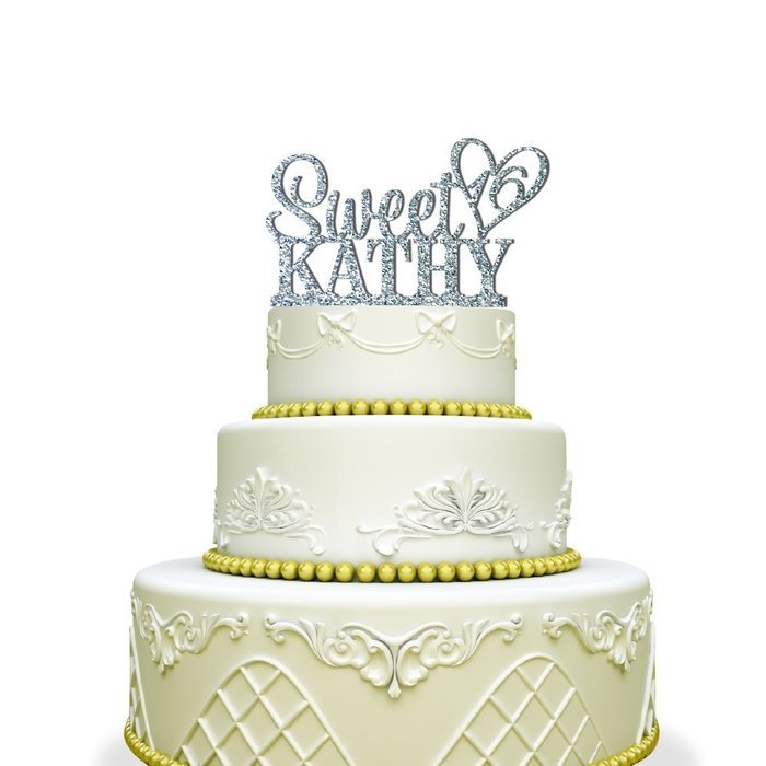 Personalized Sweet 16 Cake Topper with Heart For Birthday Glitter Gold