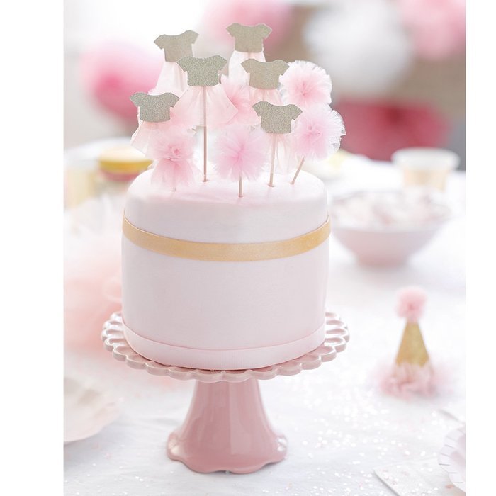 Talking Tables We Heart Pink Tutu and Pom Pom Cake Toppers (12 Pack), Multicolor