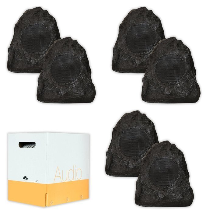 Acoustic Audio G4RS Granite Rock Speakers 3 Pair Pack and Wire Outdoor Weatherproof