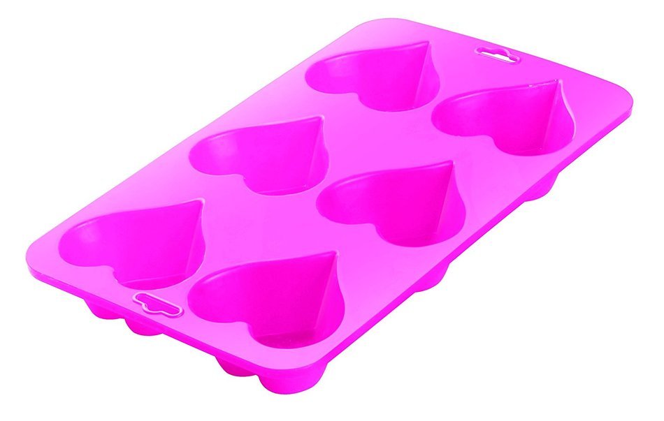 Siliconezone 10.6" 6 Cup Non-Stick Silicone Heart Cake Pan, Dark Pink N8