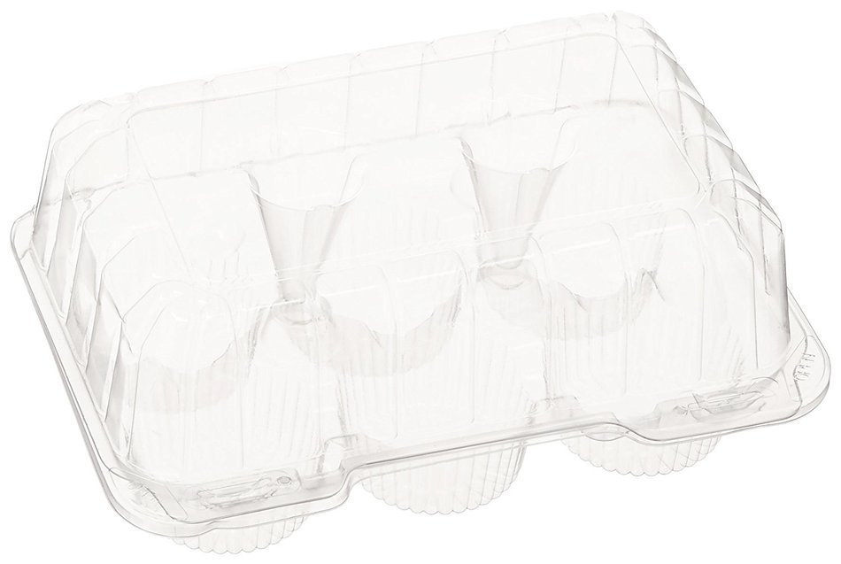 Oasis Supply PJP LBH-6656-12 6-Compartment Cupcake Container with Hinged Lid, Clear N2