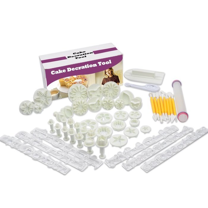 14 Set 53pcs Fondant Cake Molds with Roller Smoother Letter Cutters