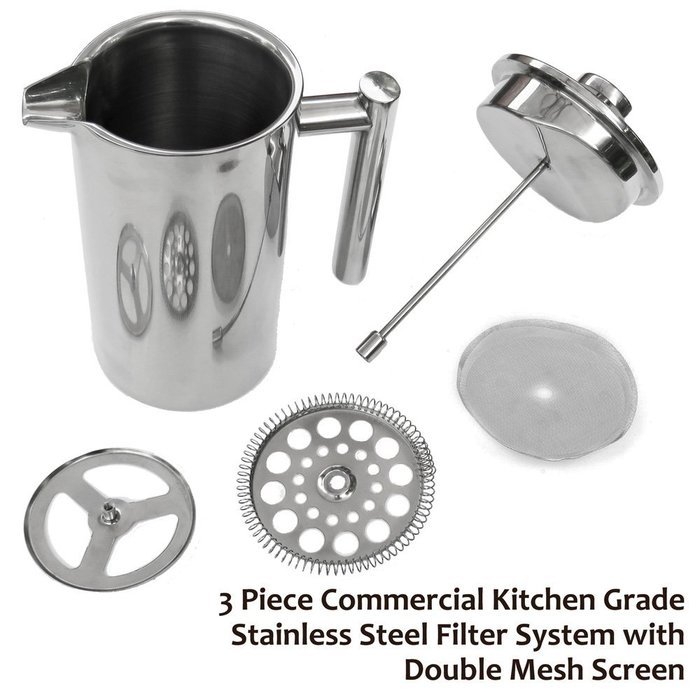 Business Class Brew French Press - Stainless Steel Press Pot Coffee Maker with Polished Exterior Finish and Insulated... N4