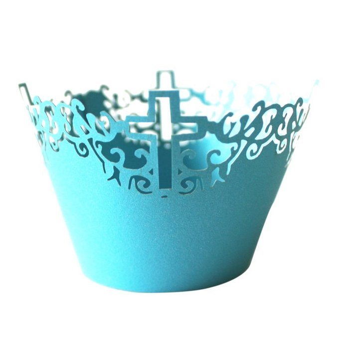 50 Cupcake Paper Cups Lace Muffin Cake Wrapper Cross Wedding Multi-color - Sky Blue, 5 cm 8 cm N3