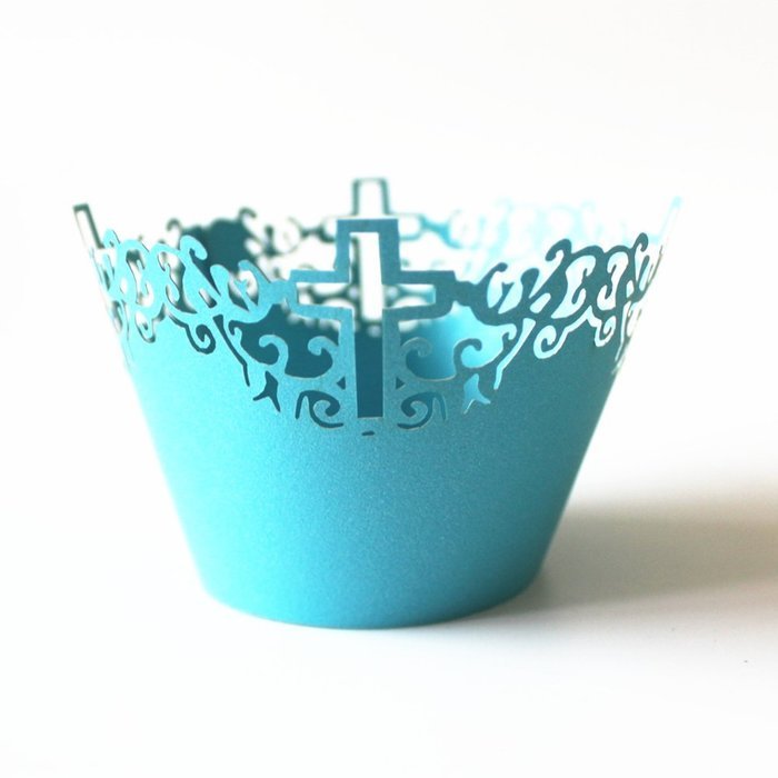 50 Cupcake Paper Cups Lace Muffin Cake Wrapper Cross Wedding Multi-color - Sky Blue, 5 cm 8 cm N4