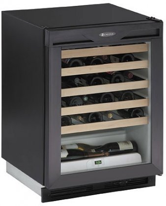 U-Line 1175WCB00 24" Wine Captain Cooler with Maple-Trimmed Wine Racks & 48-Bottle Capacity in Black with Right...