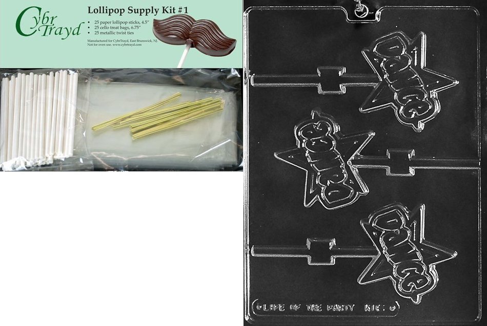 Cybrtrayd 45StK25G-K161 Dance Lolly Kids Chocolate Candy Mold with Lollipop Supply Bundle, Includes 25 Lollipop...