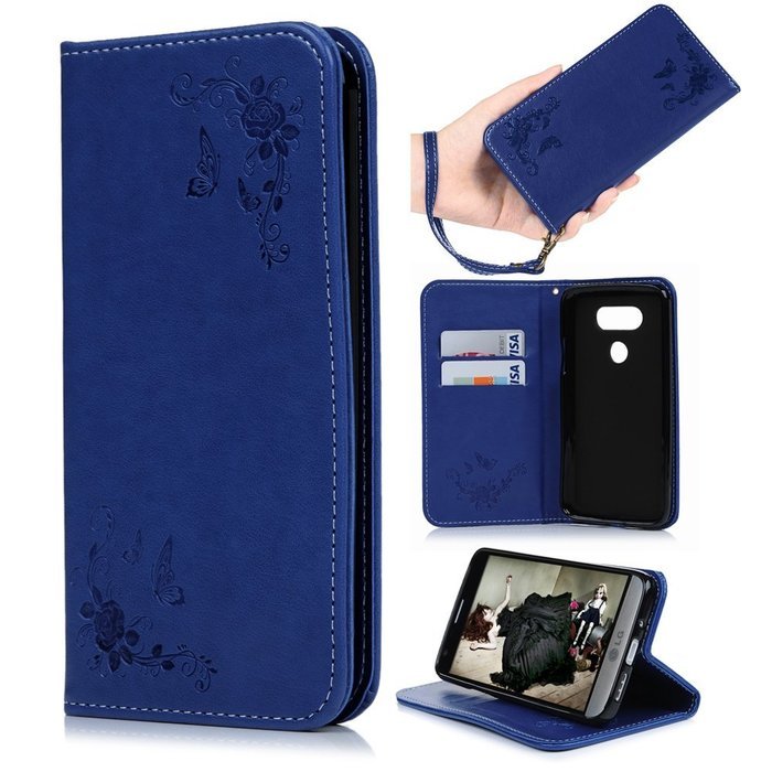 LG G5 Case,LG H868 Case - Wallet Folio Flip Magnetic Smart Closure Embossed Butterflies PU Leather Case with Stand... N31