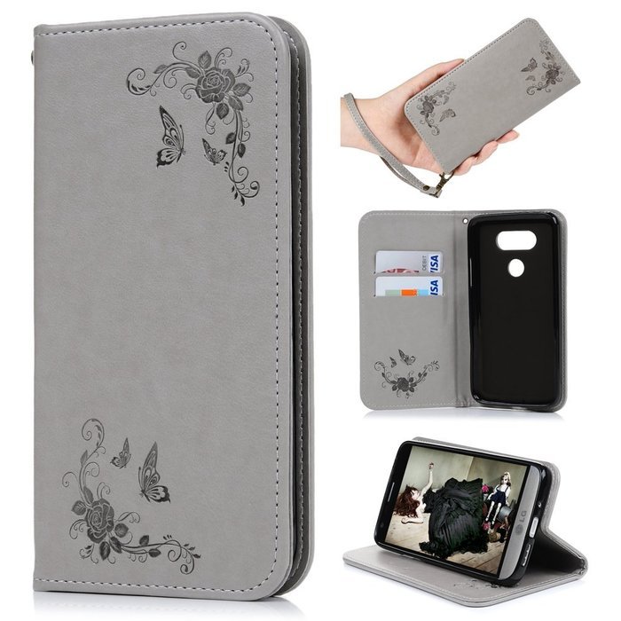 LG G5 Case,LG H868 Case - Wallet Folio Flip Magnetic Smart Closure Embossed Butterflies PU Leather Case with Stand... N39