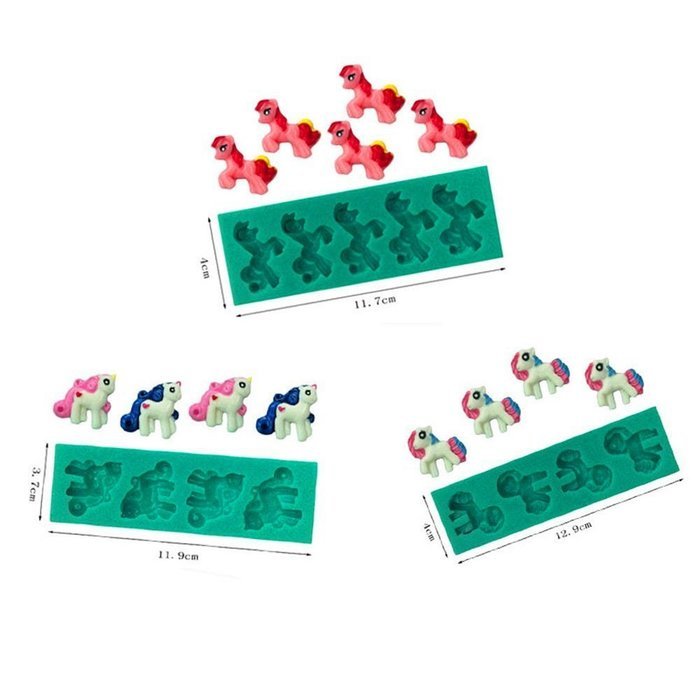 Yunko Set of 3 My Little Pony Mini Silicone Cake Decoration Mold Candy Fondant Chocolate Gum Paste Accessory Mould... N4