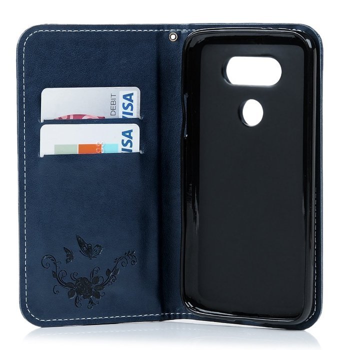 LG G5 Case,LG H868 Case - Wallet Folio Flip Magnetic Smart Closure Embossed Butterflies PU Leather Case with Stand... N44