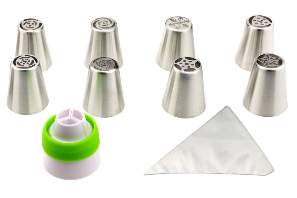 Fixget 8 Pcs Cake Tips with Bonus 10 Pcs Disposable Pastry Bags & 1 Coupler, DIY Pastry Icing Cake Decorating... N4