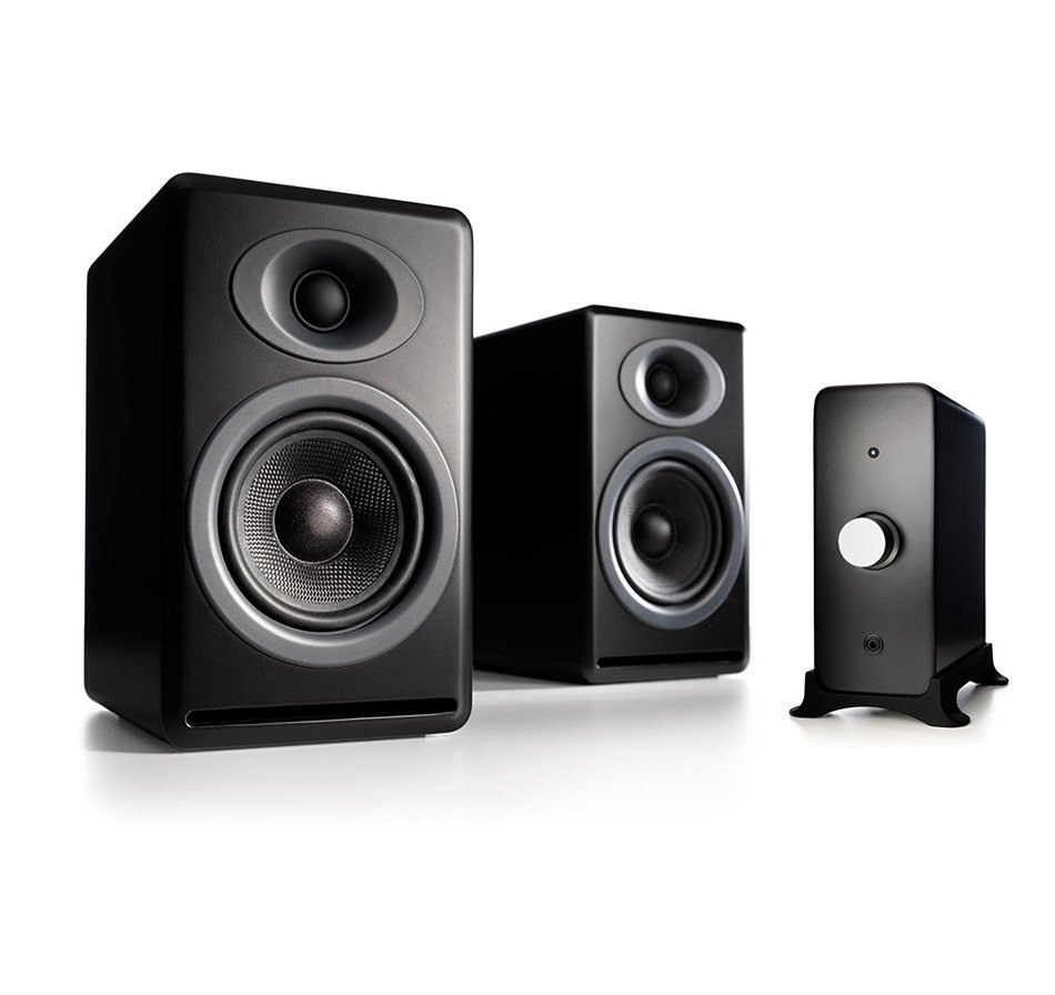 Audioengine P4 Passive Bookshelf Speakers and N22 Audio Amplifier Desktop Audio Speaker System (Black) N2