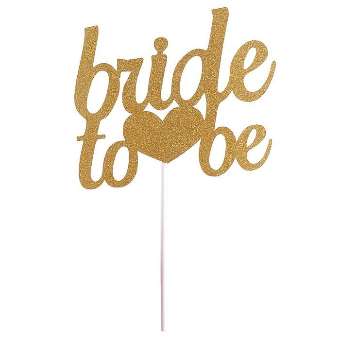 Bride To Be Silver & Gold Glitter Wedding Bridal Shower Cake Topper Hen Party Favor - Gold N3