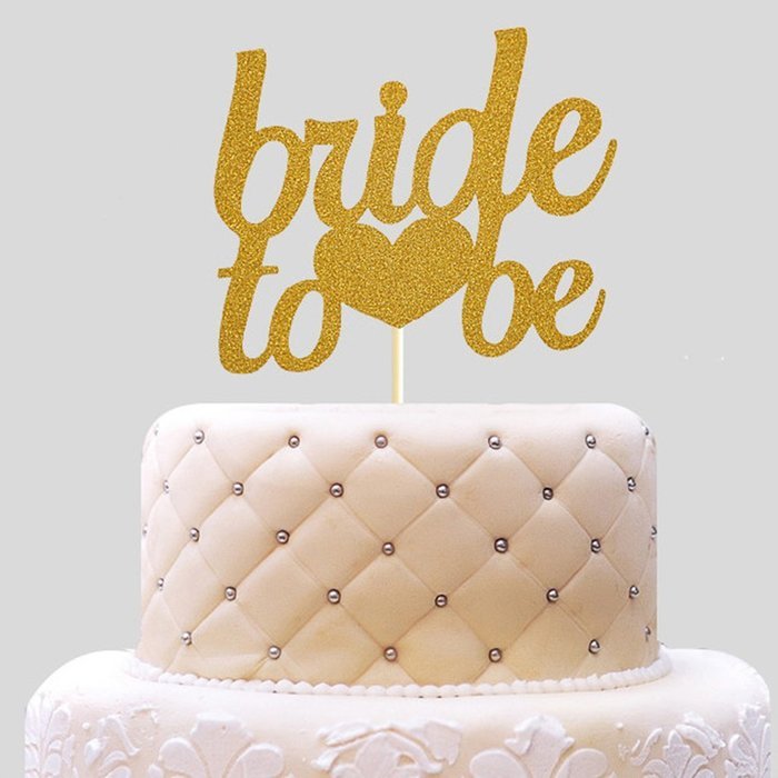 Bride To Be Silver & Gold Glitter Wedding Bridal Shower Cake Topper Hen Party Favor - Gold N4