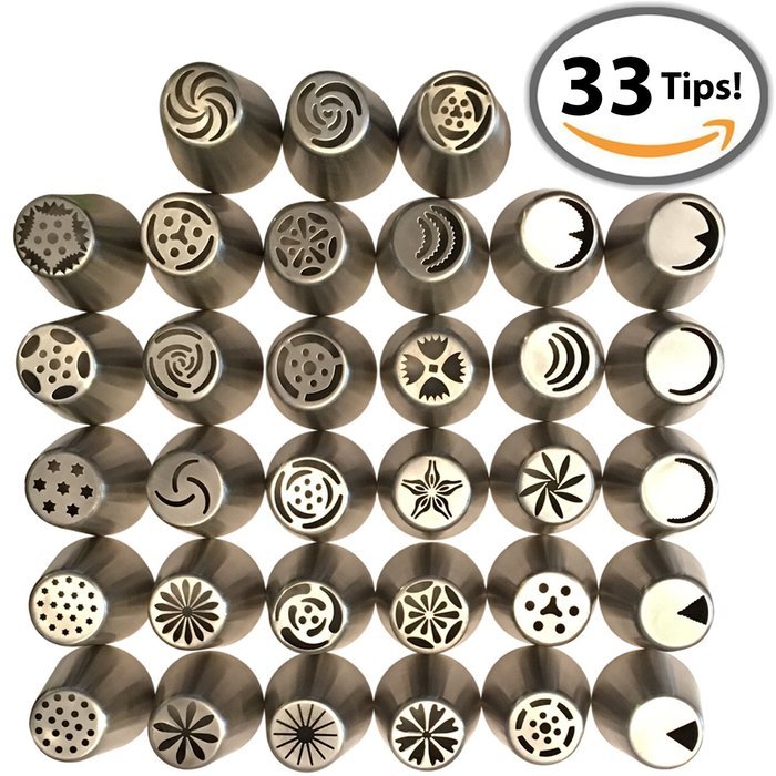 40 Piece Russian Piping Tips Set PLUS Storage Case! | 33 Stainless Russian Piping Tips &ndash; 1 Three Bag Coupler &ndash;... N5