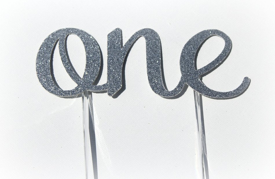 Handmade 1st First Birthday Cake Topper Decoration - One - Made in USA with Double Sided Silver Glitter Stock