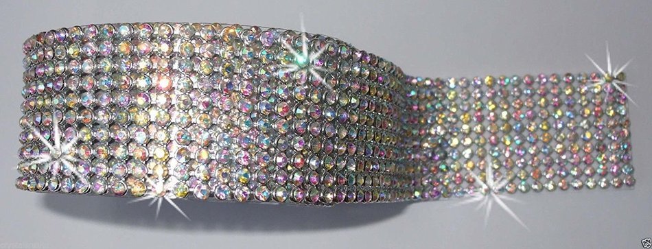 Silver Mesh AB Chatons 3 Strip Diamonte 3mm Chaton Ribbon Iron-On Crystal Diamante Reel