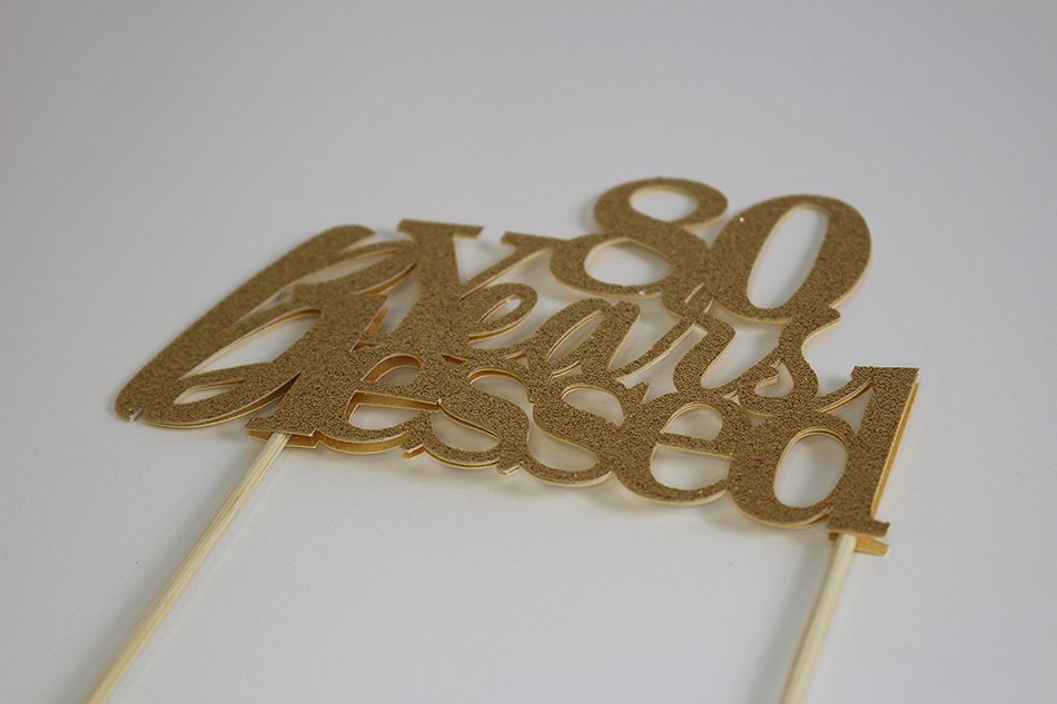 All About Details Gold 80-Years-Blessed Cake Topper