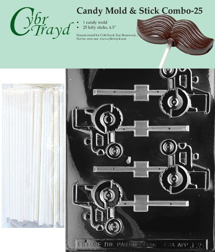 Cybrtrayd 45St25-J035 Tractor Lolly Chocolate Candy Mold with 25 Cybrtrayd 4.5" Lollipop Sticks