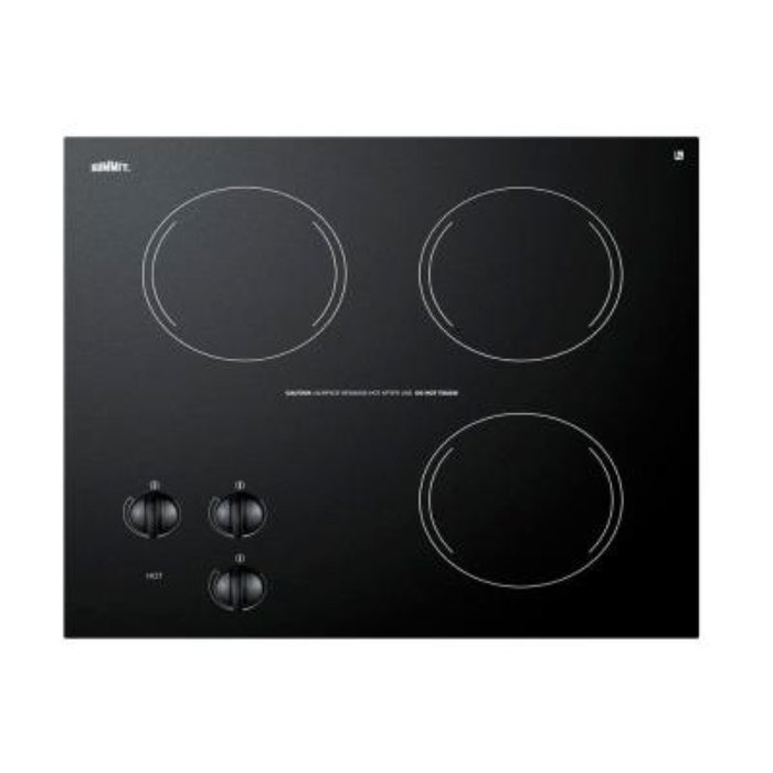 Summit CR3240 21" Coil Electric Cooktop With 3 1200W Burners Black Ceramic Glass Surface Push To Turn Conrols...