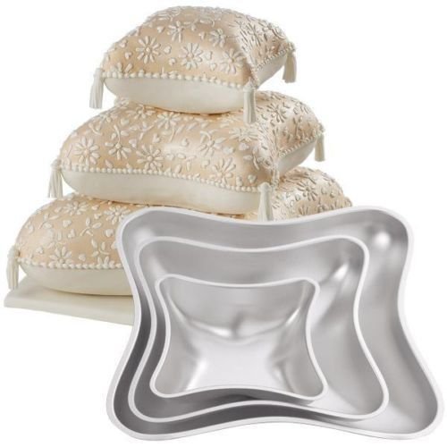 New Wilton PILLOW SHAPED 3 SET wedding Cake Tin Baking Pan insert instructions