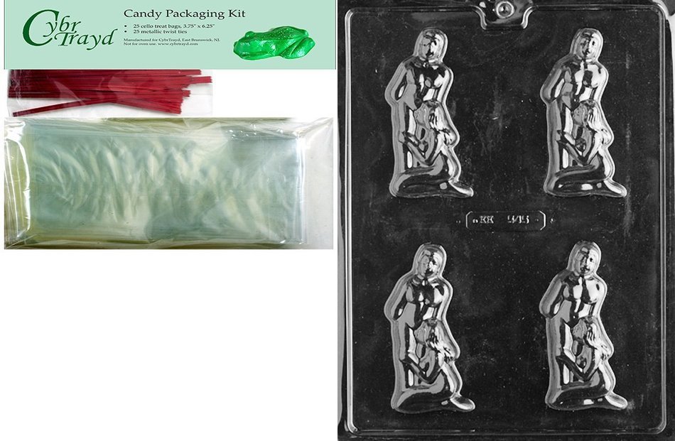 Cybrtrayd Mdk25R-XX545 Deep Throat Adult Chocolate Candy Mold with Packaging Bundle, Includes 25 Cello Bags and...