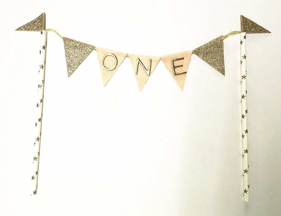 Baby First Birthday "ONE" Cake Bunting Banner Topper for Sparkle Party Birthday Cake N3