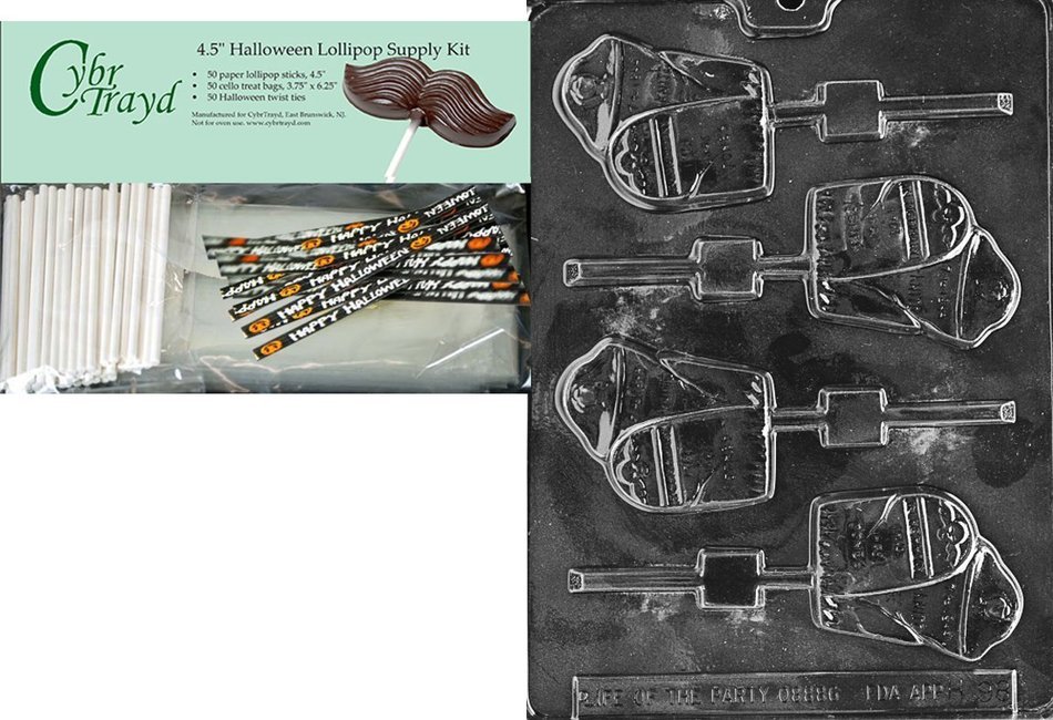 Cybrtrayd 45StK50H-H098 Gravestone Lolly Halloween Chocolate Mold with Lollipop Supply Kit